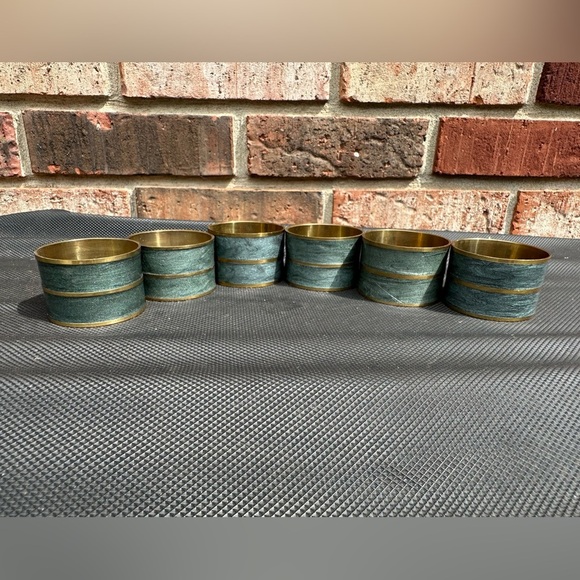 Set Of 6 Forest Green Cloth Paper Napkin Rings MCM Table Decor Made In India - Picture 5 of 5